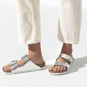 Birkenstock Arizona Soft Footbed Metallic Silver